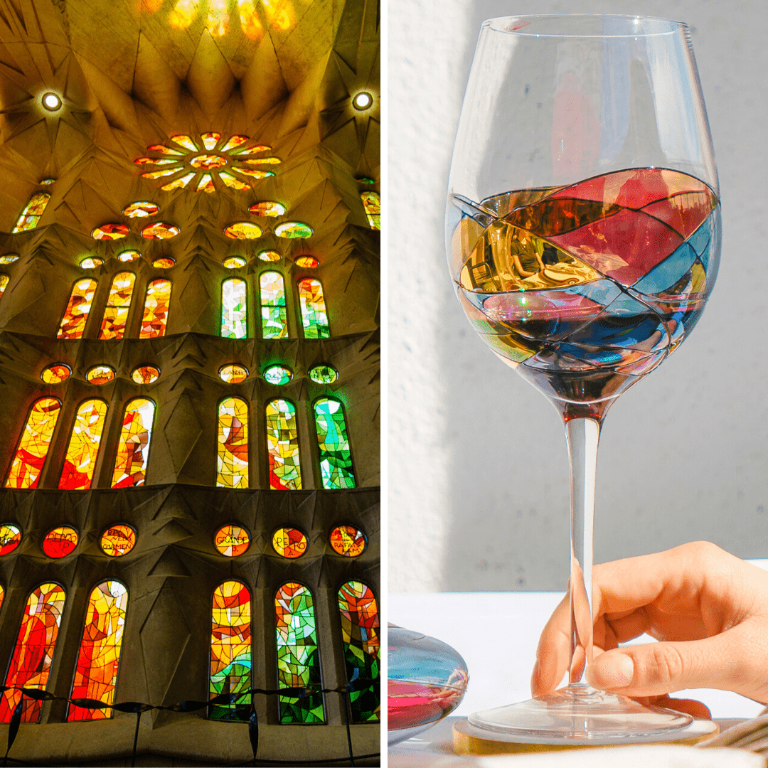 Cornet Barcelona Hand Blown Hand Painted Wine Glasses x4